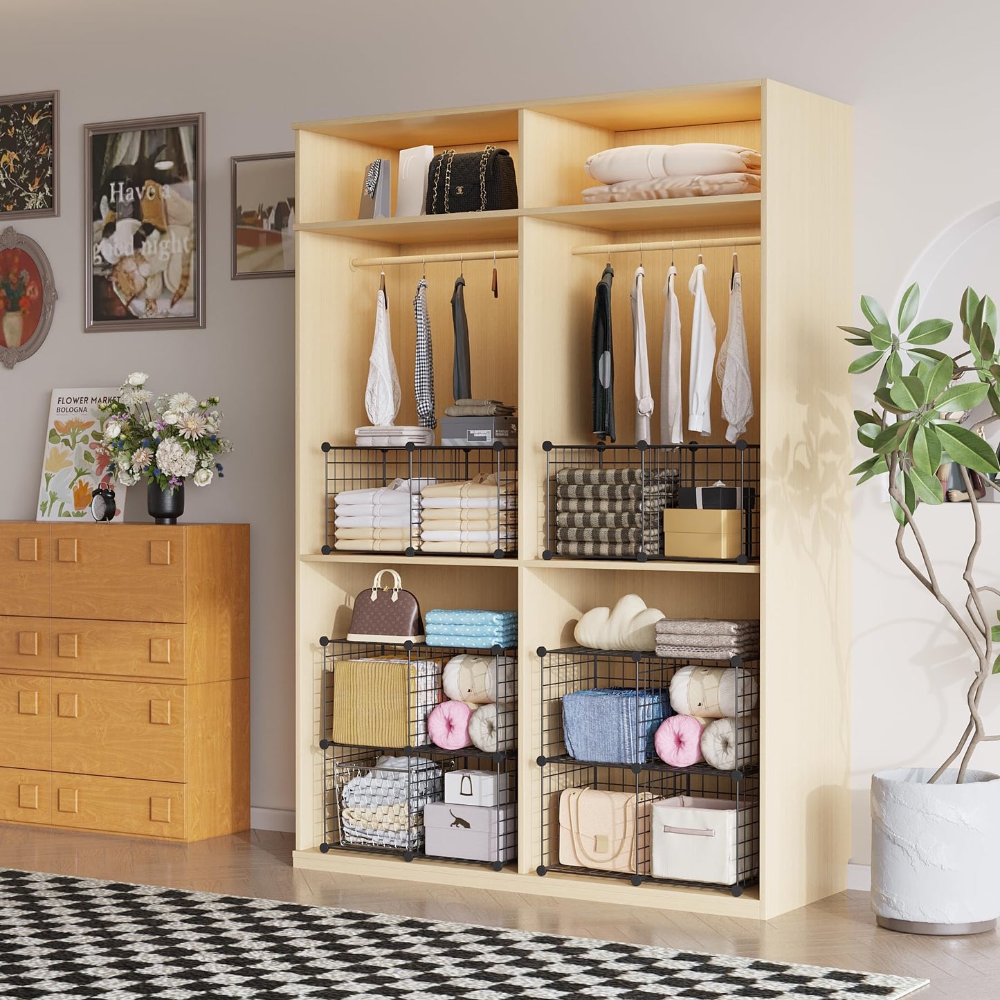 C&AHOME Wire Cube Storage, 4-Cube Storage Organizer Metal, C Grids Storage Bins Shelving, Modular Bookshelf Shelf, Closet Cabinet Ideal for Bedroom, Office 12.4”L x 24.8”W 36.6”H Black UWCS3004B