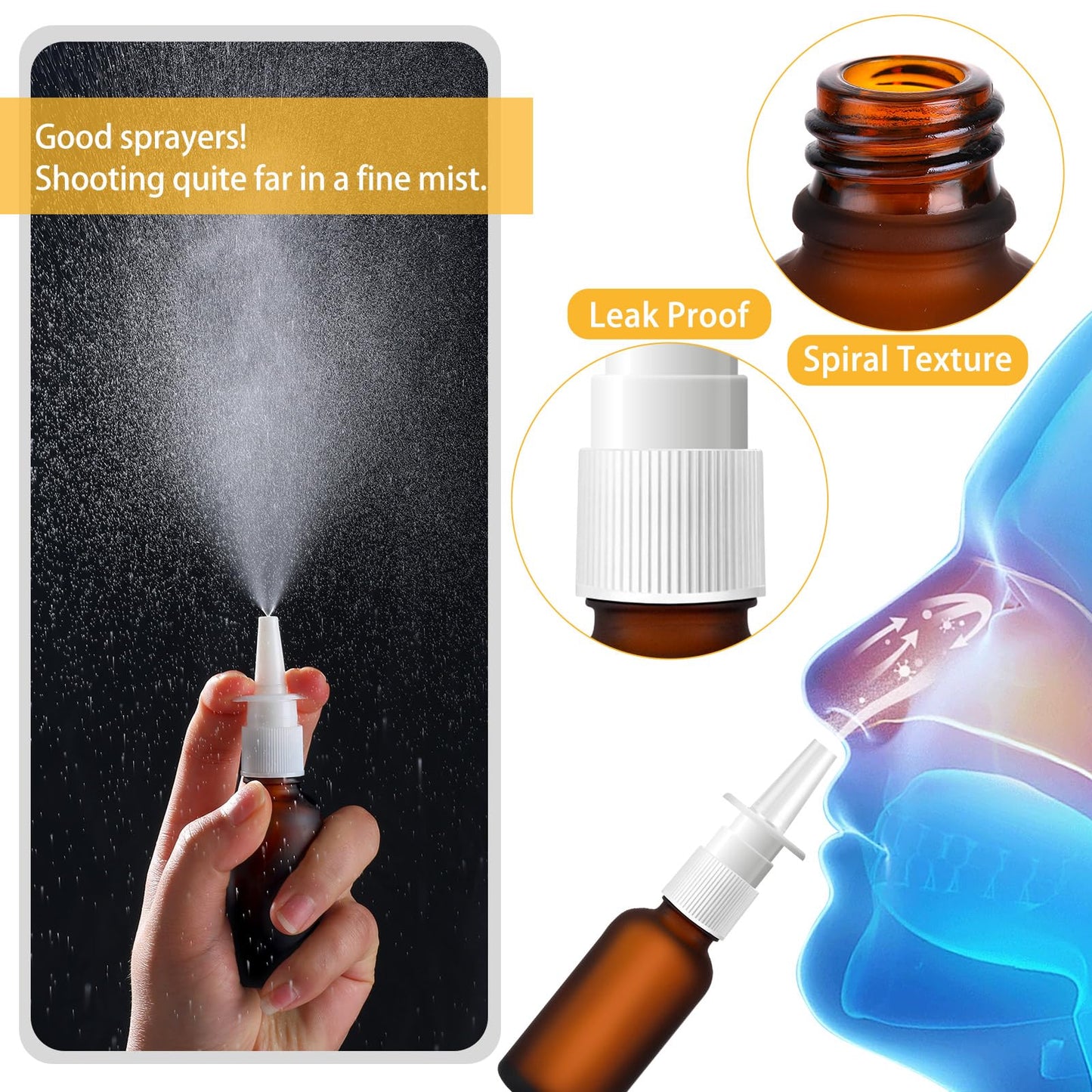 ZHWKMYP 20 Pcs Nasal Spray Bottle, 30ML/1oz 12 Pcs Brown Empty Refillable Matte Glass Nasal Spray Bottle with 4 Funnels and 4 Labels