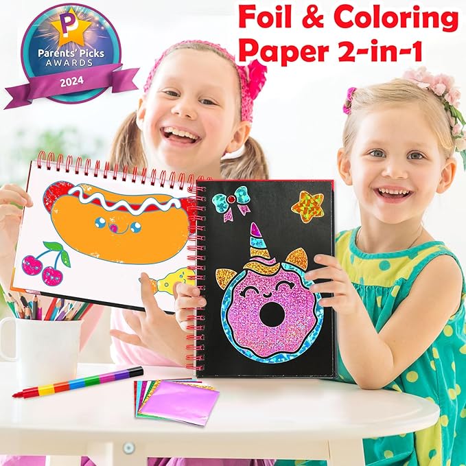 FUNNYB&G Foil Art Craft for Kids - Christmas Crafts Gift Party Favors Stocking Stuffers for Kids Fun Art Supplies Creative Birthday Gift Travel Toys for Girls Boys 4 5 6 7 8 9 Years Old (Food)