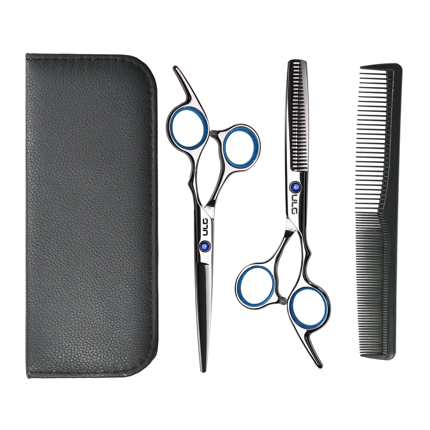 ULG Hair Cutting Scissors Thinning Shears Kit Professional Hairdressing Texturizing Salon Razor Edge Scissor Barber Kit Plus 6.5 inch Silver