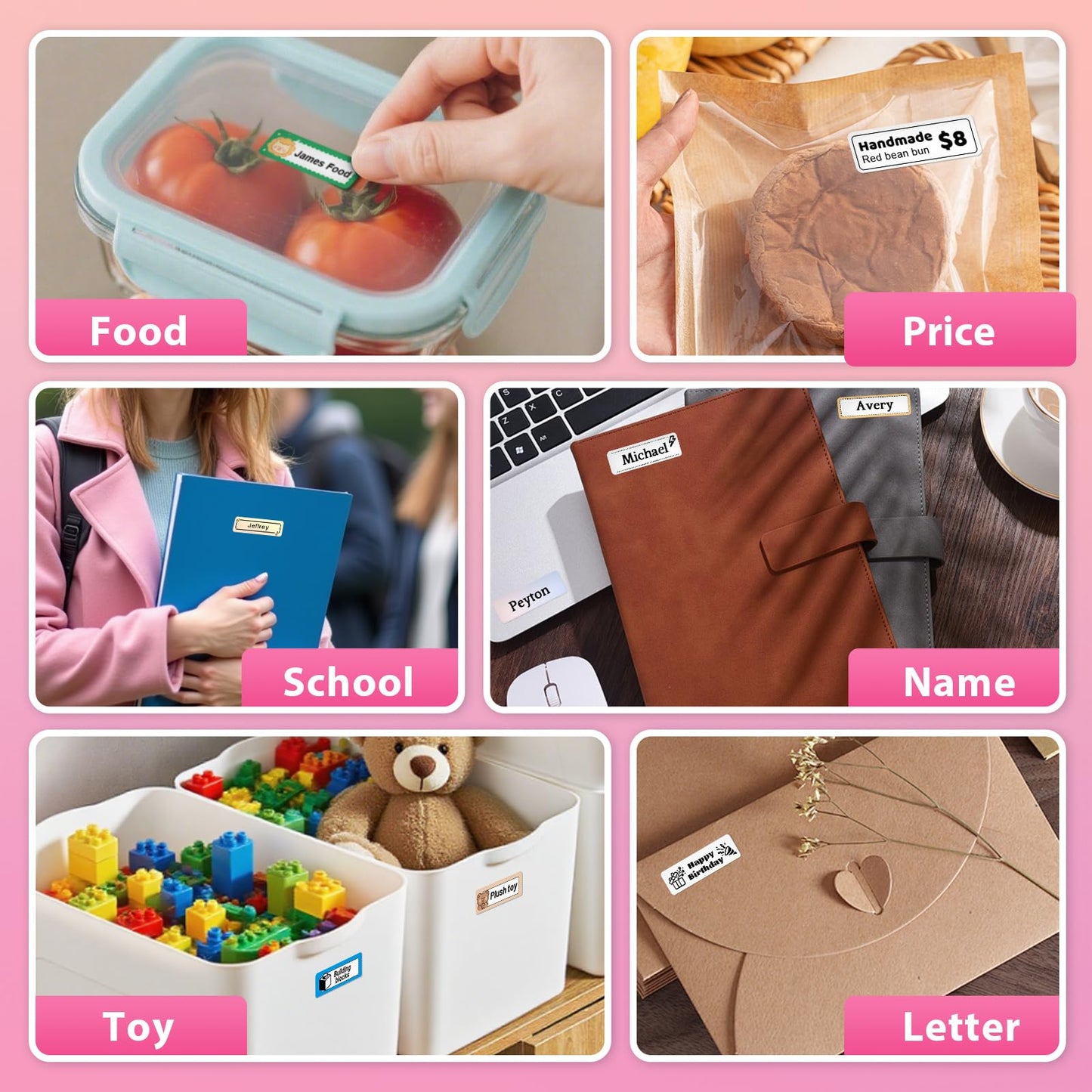 HKHKPI Label Maker Machine with Tape, Small Portable Bluetooth Label Printer, Handheld Mini Labeler for Home, Kitchen, Office, Waterproof Label Makers for Labeling, Gift, Kids School Items, Pink