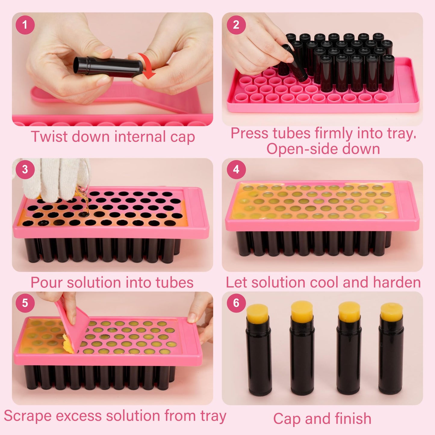 LotFancy Lip Balm Tubes Kit with Filling Tray and Spatula, 50Pcs 4.5ml Black Lip Balm Containers, BPA Free & Leak Free, Handmade Set