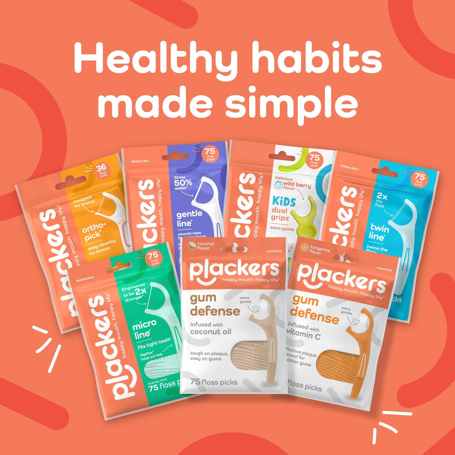 Plackers OrthoPick® Floss Picks Designed for Braces, Tuffloss® Made Without PTFE, FlipPick® Clean Between Brackets, 36 Count (4 Pack)