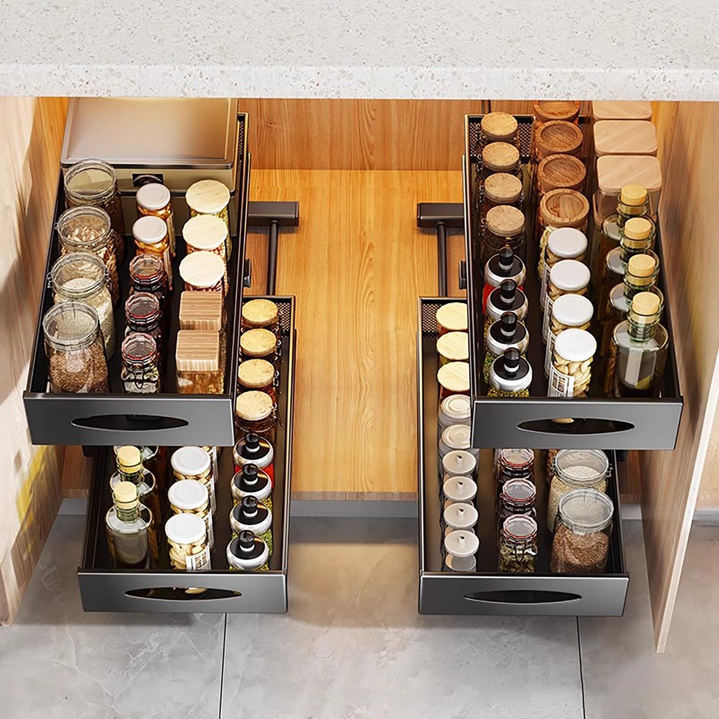 Under Sink Organizer, 2 Packs 2 Tier Under Sink Organizers and Storage, Slide Out Pull Out Cabinet Organizer Shelf, Metal Sliding Drawer for Kitchen Bathroom Pantry Cabinet Closet Organization Rack