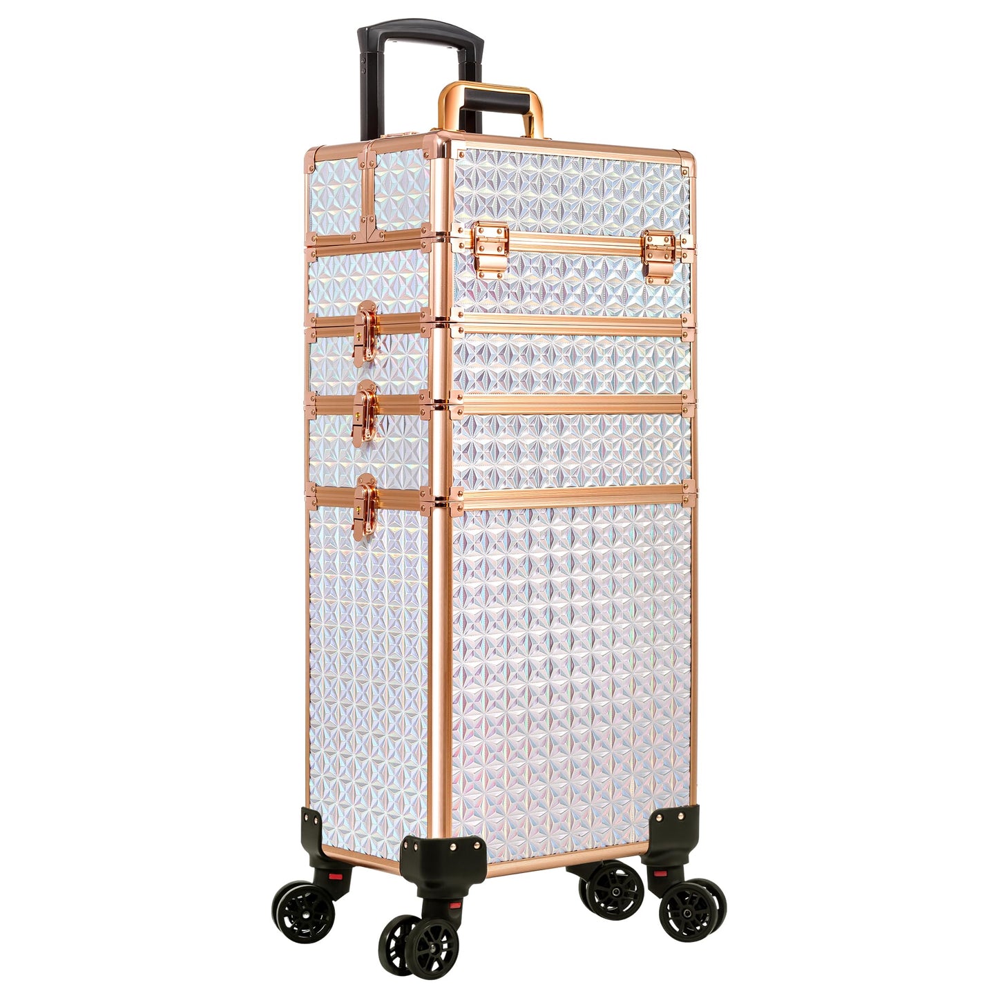 AROUS 5 in 1 Rolling Makeup Train Case Cosmetology Case on Wheels Large Cosmetic Organizer Travel Cart for Hairstylist Artist Nail Beauty Salon Barber,White