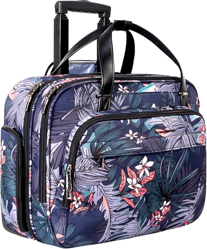 VANKEAN Rolling Laptop Case for Women, Premium Rolling Travel Bag Fits Up to 15.6 Inch Laptop Carry on Briefcase Water-Proof Overnight Computer Bags with RFID Pockets