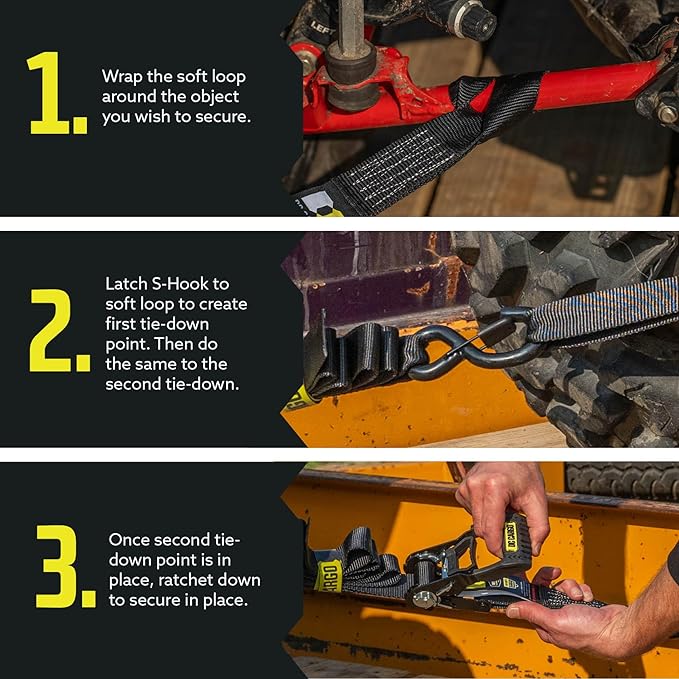 DC Cargo Mall Ratchet Straps Tie Downs 4 Pack (5,000 LB Break Strength) 1.5" x 15 Feet Tie Down Straps with Safety Lock S Hooks for Cargo, Trucks, Appliances, Moving.