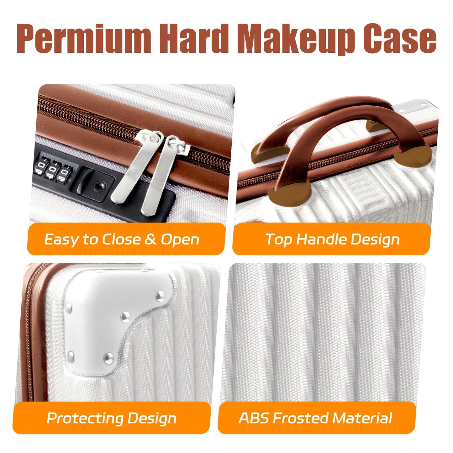 Feybaul Vanity Case, 14 Inch Hard Shell Makeup Travel Suitcase with Elastic Strap for Luggage Handle, Small Cosmetic Train Case & Toiletry Organizer Box for Women Girls (Beige)