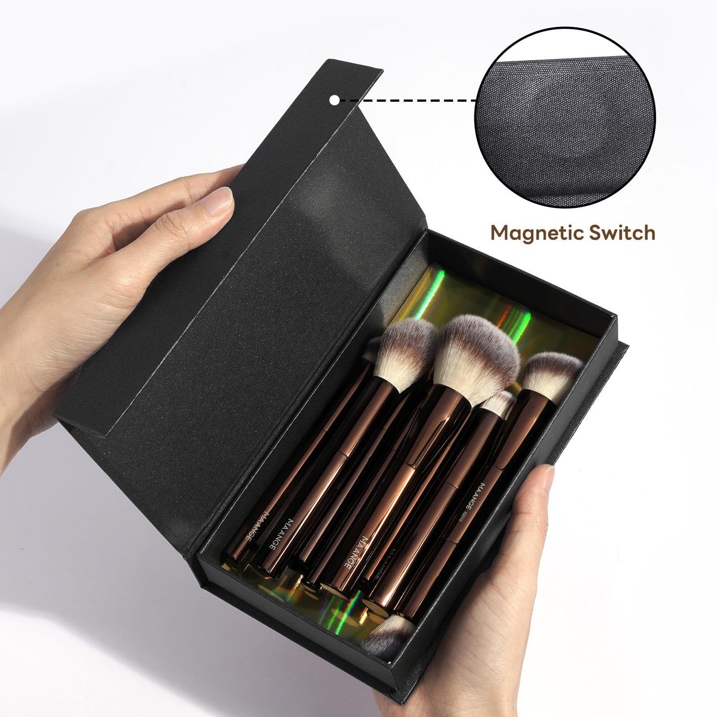 10 Pcs MAANGE Travel Makeup Brush Set with Magnetic case, Premium Synthetic Short Handle Brushes for Foundation, Powder, Concealer, Eye Shadows, Makeup Brush Tools Set(CoffeeBrown)