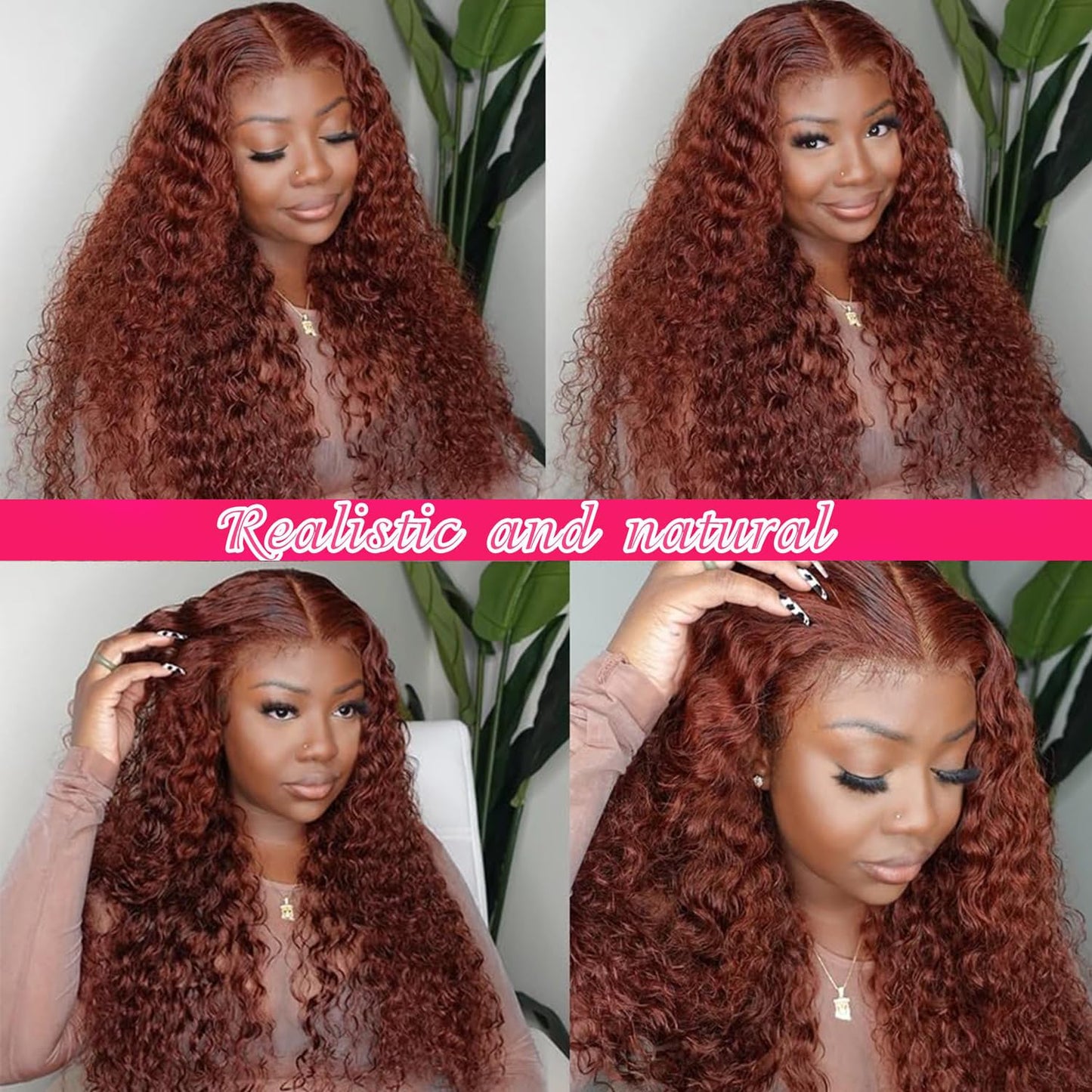 Aveiyce Reddish Brown Deep Wave Lace Front Wigs Human Hair 33b Color 13x4 HD Lace Frontal Wig for Women 180% Density Glueless Copper Red Curly Wig Pre Plucked 26 Inch
