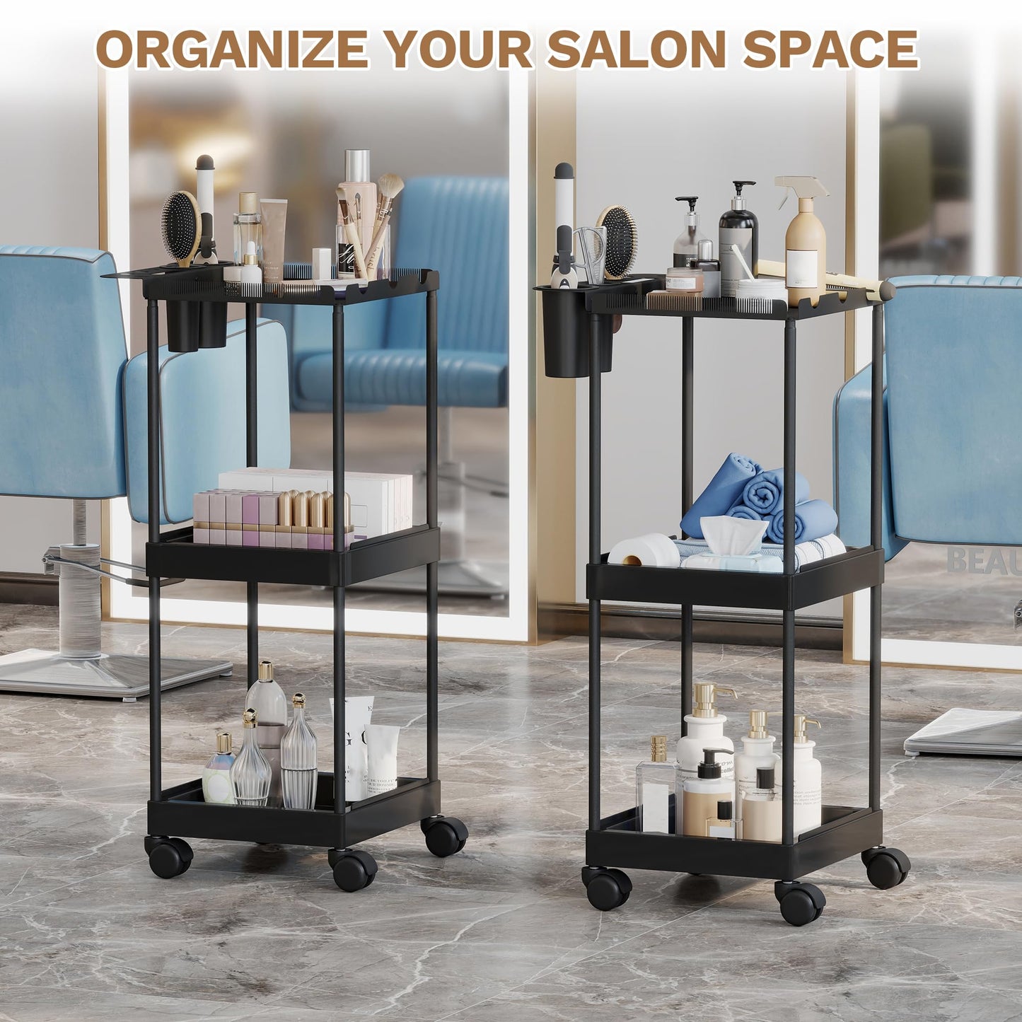 3 Tier Hair Extension Holder, Rolling Hair Extension Tool Trolley Cart, Wigs Styling Braiding Rack Separator Stand, Hairstylist Extensions Hanger Display Stand for Home Beauty Hair Salon Hairdressing