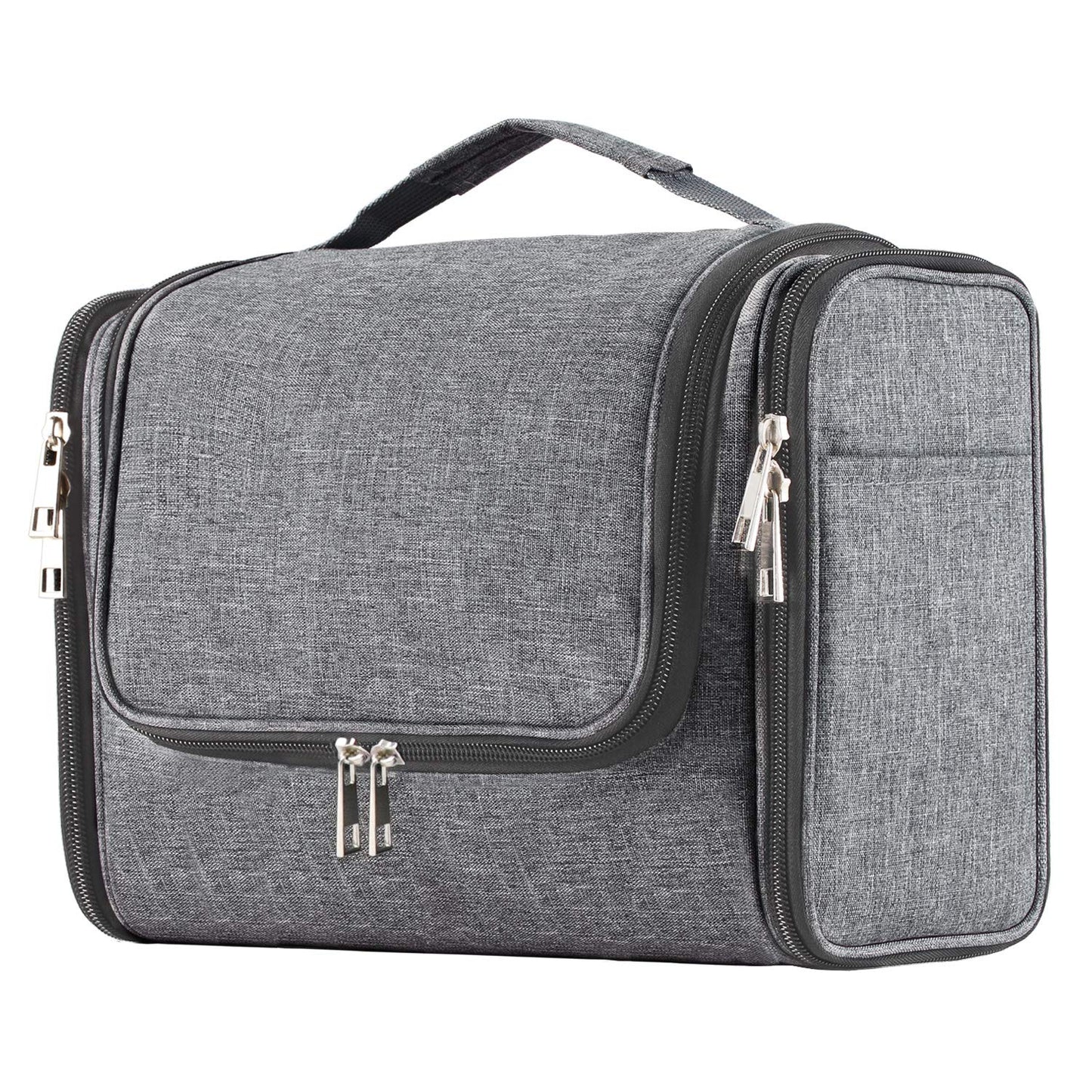 Buruis Hanging Toiletry Bag for Women and Men, Large Water-Resistant Makeup Organizer with Sturdy Hook, Lightweight Nylon Dopp Kit for Full-Sized Toiletries & Cosmetics, Oxford Gray