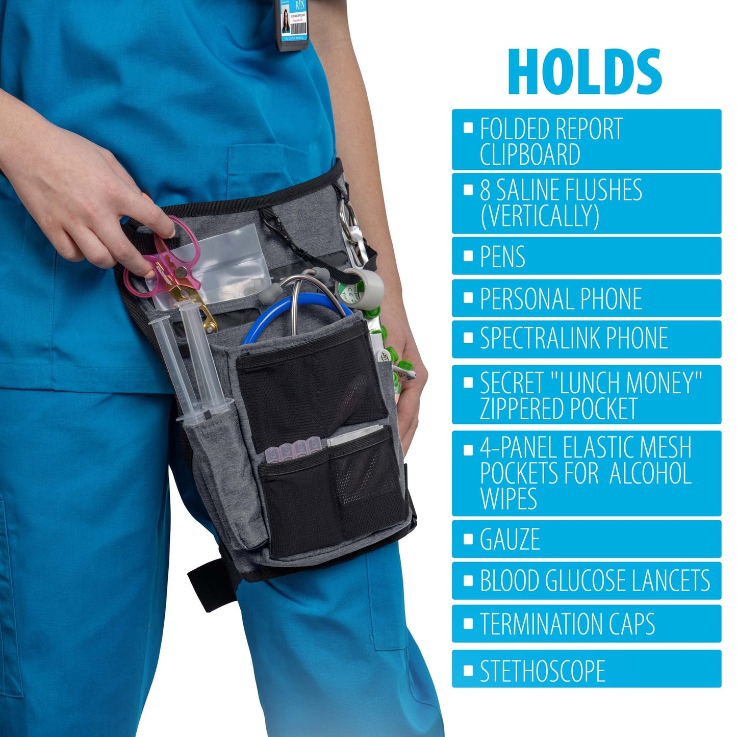 Nursing Tools Nursing Fanny Pack Organizer with Leg Strap – Medical Waist Bag with Scissor, Tape & Stethoscope Holders – Nurse Utility Belt for Work & Clinical Use (Seal Grey)