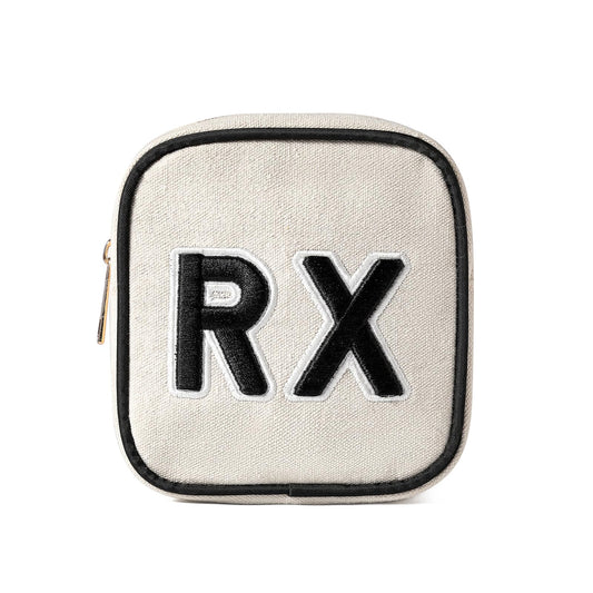 uekeboag Personalized Small Canvas Medicine Cosmetic Bag, Cute Plaid Pattern Chenille Letter Patch RX Drug Pouch with Zipper, Makeup Travel Gift Bag for Women and Girls (11Beige Canvas)