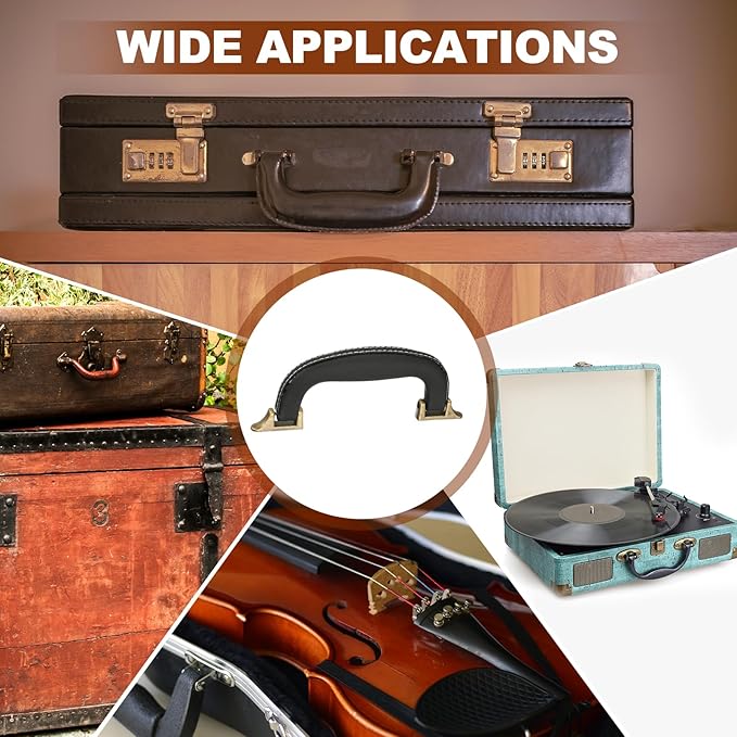 uxcell 2 Pcs PU Leather Luggage Handle, 0.9" Hole Distance Vintage U-Shape Replacement Strap Handle for Travel Handbag Guitar Musical Box Gift Boxes, Black/Bronze