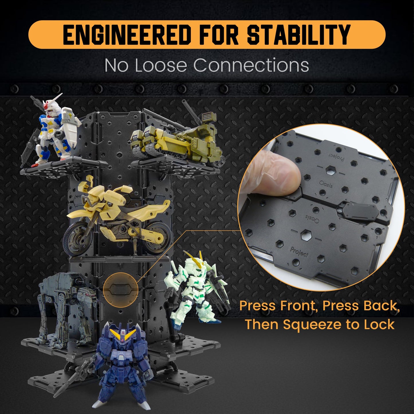 SPARKSTOY Modular Hangar Display Base for Model Kits | Pegboard-Style Diorama Panel System with 90°/135° Connectors, Customizable Assembly for Figures, Accessories & Scale Mecha (White Gray)