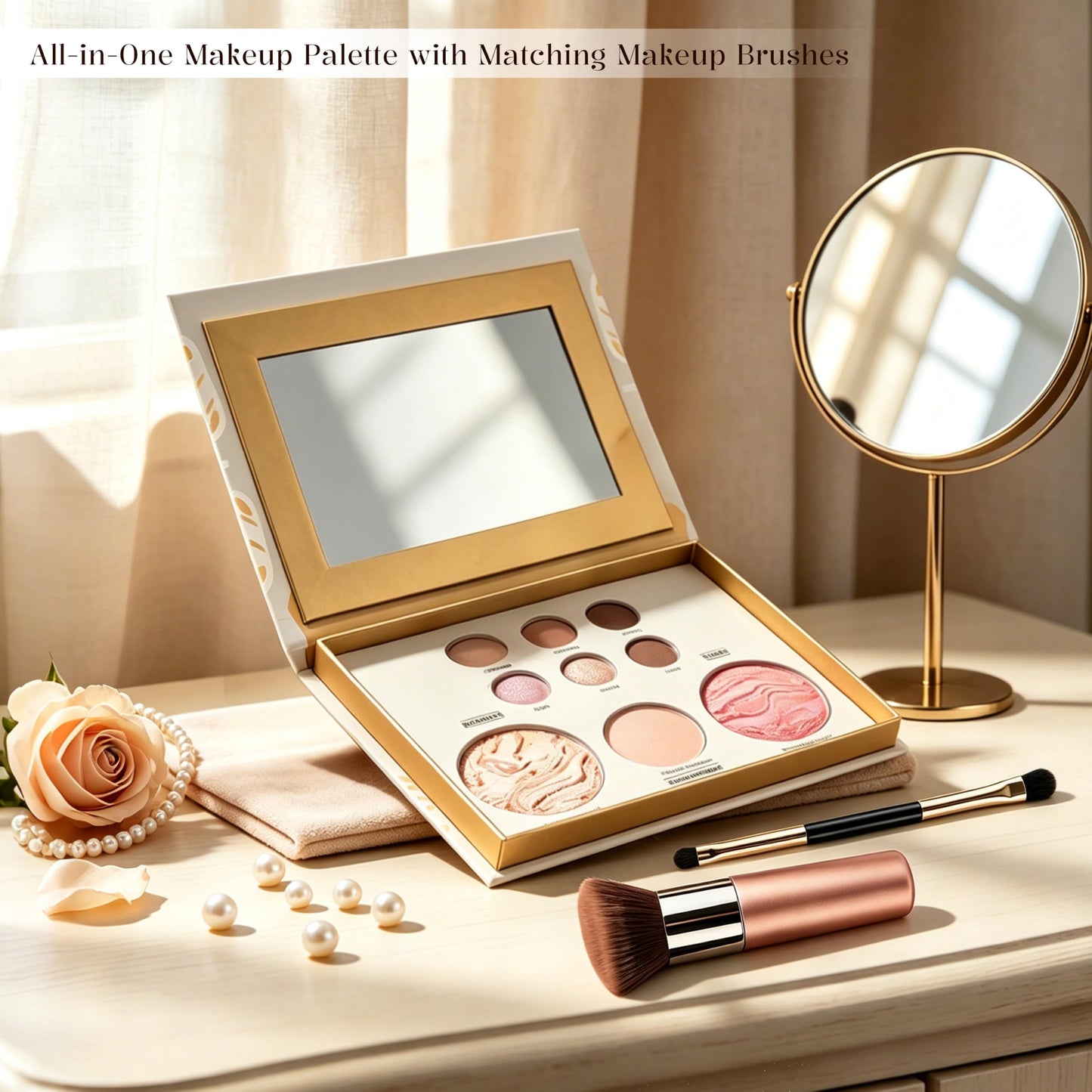 All in One Baked Makeup Face Palette, Neutral Eyeshadow Palette，Includes Blush, Bronzer Powder, Highlighter Makeup, Eye Shadow for Older Women, Shimmer & Matte, Buildable Pigmented, Travel Makeup Kit