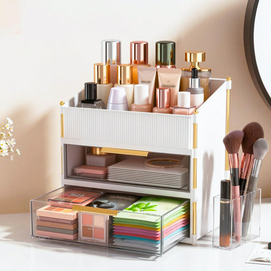 Asdbko Large Capacity Makeup Organizer Countertop with Brush Holder, Vanity Skincare Perfume Storage Box for Bathroom, Mother's Day Birthday Anniversary Teen Girl Gifts for Women Mom