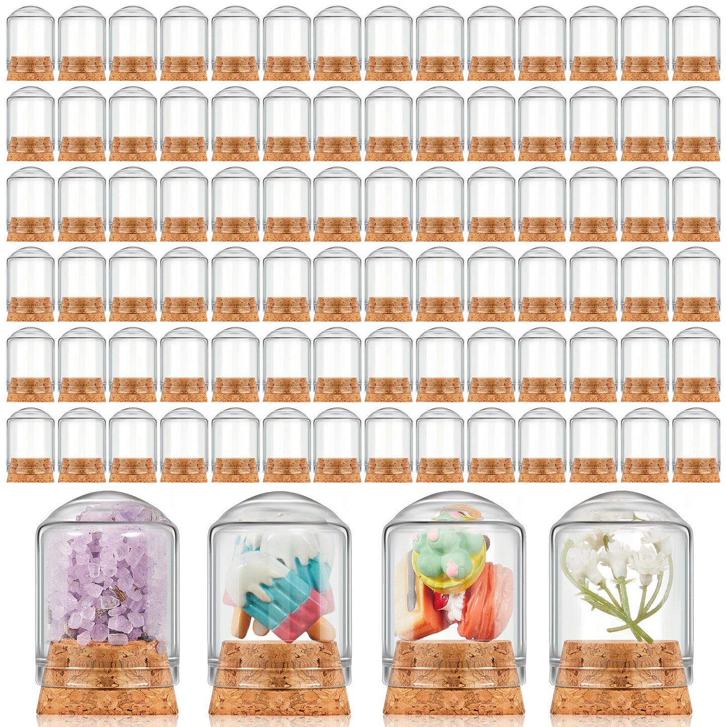 Barydat 100 Pcs Mini Cloche Glass Dome with Cork, Cloche Bell Jar Mini Glass Bottles with Base, Decorative Jars Display Case for Specimen Flower Storage Crafts Arts Party Favor Decor (15 ml)