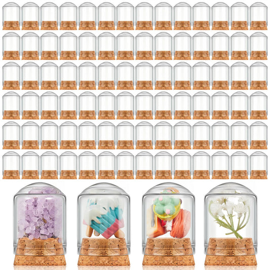Barydat 100 Pcs Mini Cloche Glass Dome with Cork, Cloche Bell Jar Mini Glass Bottles with Base, Decorative Jars Display Case for Specimen Flower Storage Crafts Arts Party Favor Decor (15 ml)