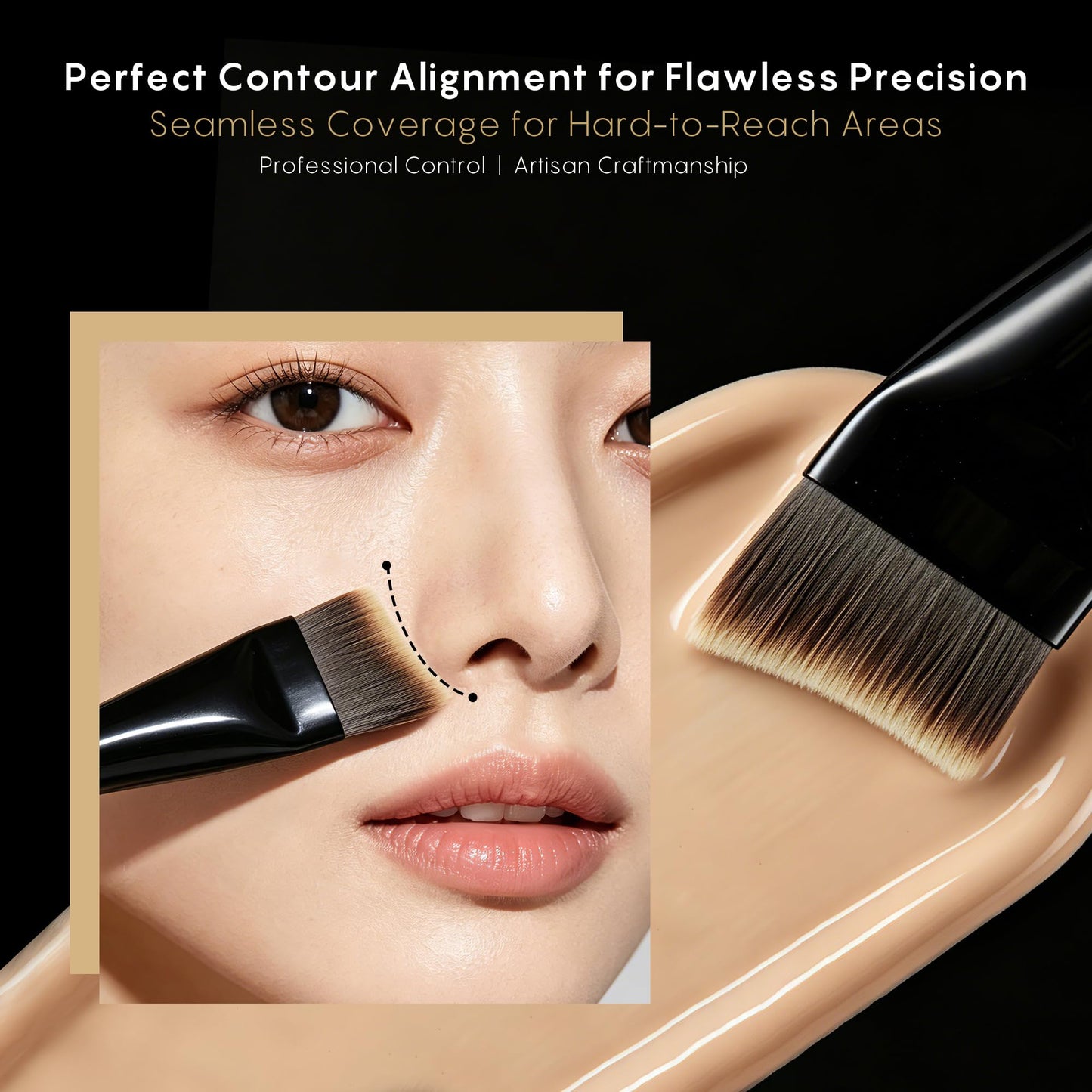 AINOCHI Flat Liquid Foundation Brush, Professional Soft-Focus Foundation Spatula Brush with Premium Toray Synthetic Fiber Blend for High-End Base Makeup, Flawless Blending,1pc