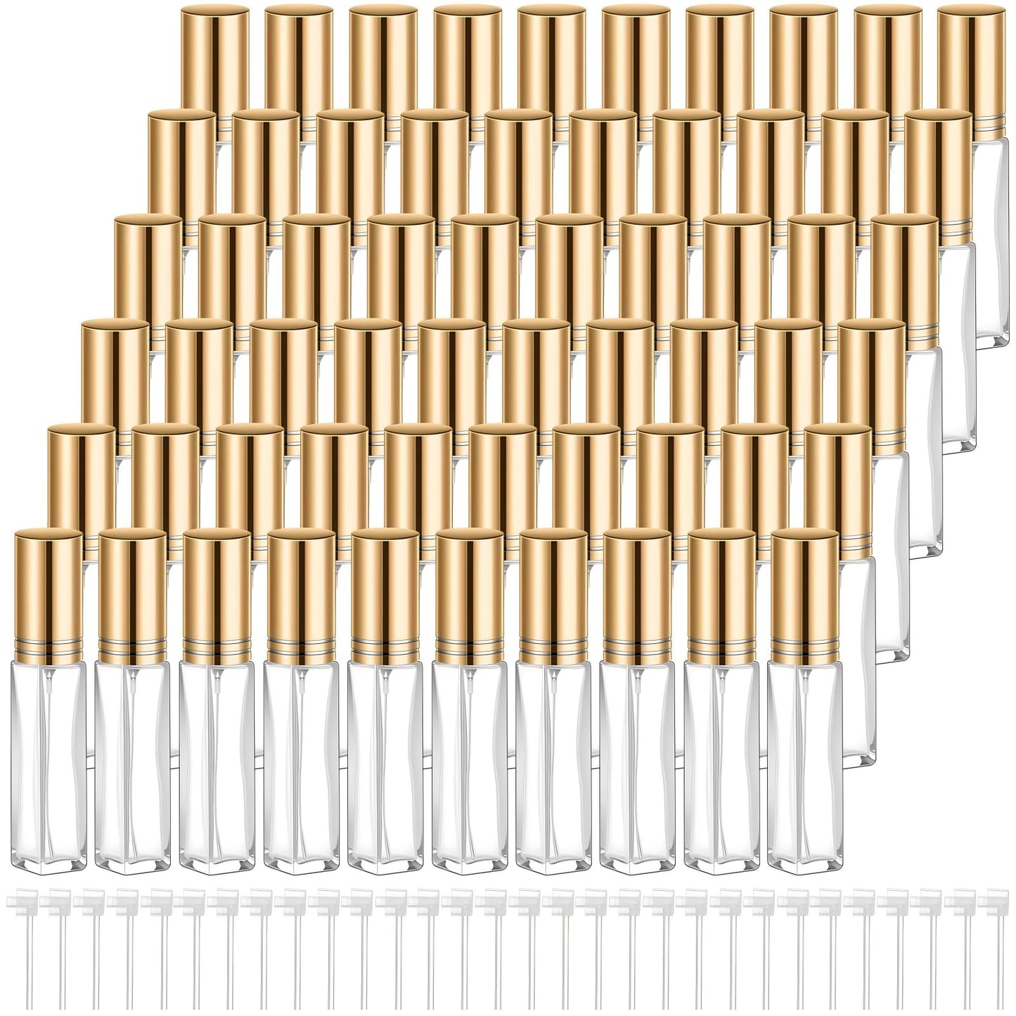 Domensi 60 Pcs 8 ml Empty Glass Perfume Bottles Bulk - Gold Refillable Cologne Spray Atomizer with Pump, for Travel, Skincare, Haircare, Cleaning & DIY Essentials