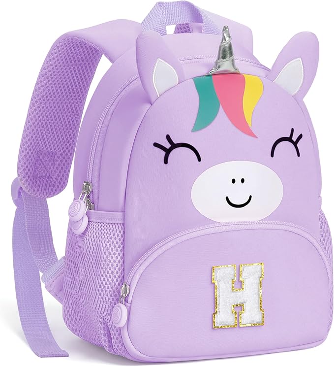 YOOLIFE Toddlers Kids Birthday Gift - Toddler Backpack for Kid, Unicorn Purple Initial School Backpack for Toddler Kids Birthday Gifts for Granddaughter Daughter Purple H