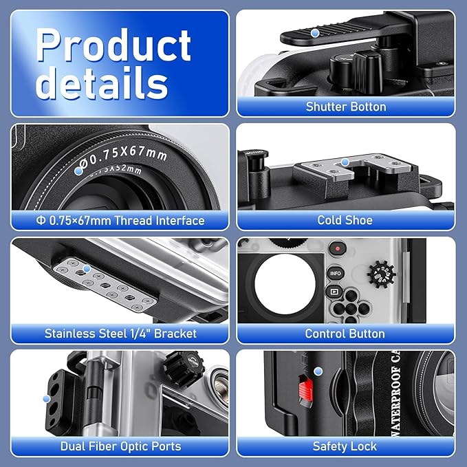 Sea frogs Camera Housing Compatible with Olympus TG7 with Wide-Angle Lens and Red Filter, Waterproof IPX8 Rated, 60m/197ft Depth Protection Underwater Camera Case, Black