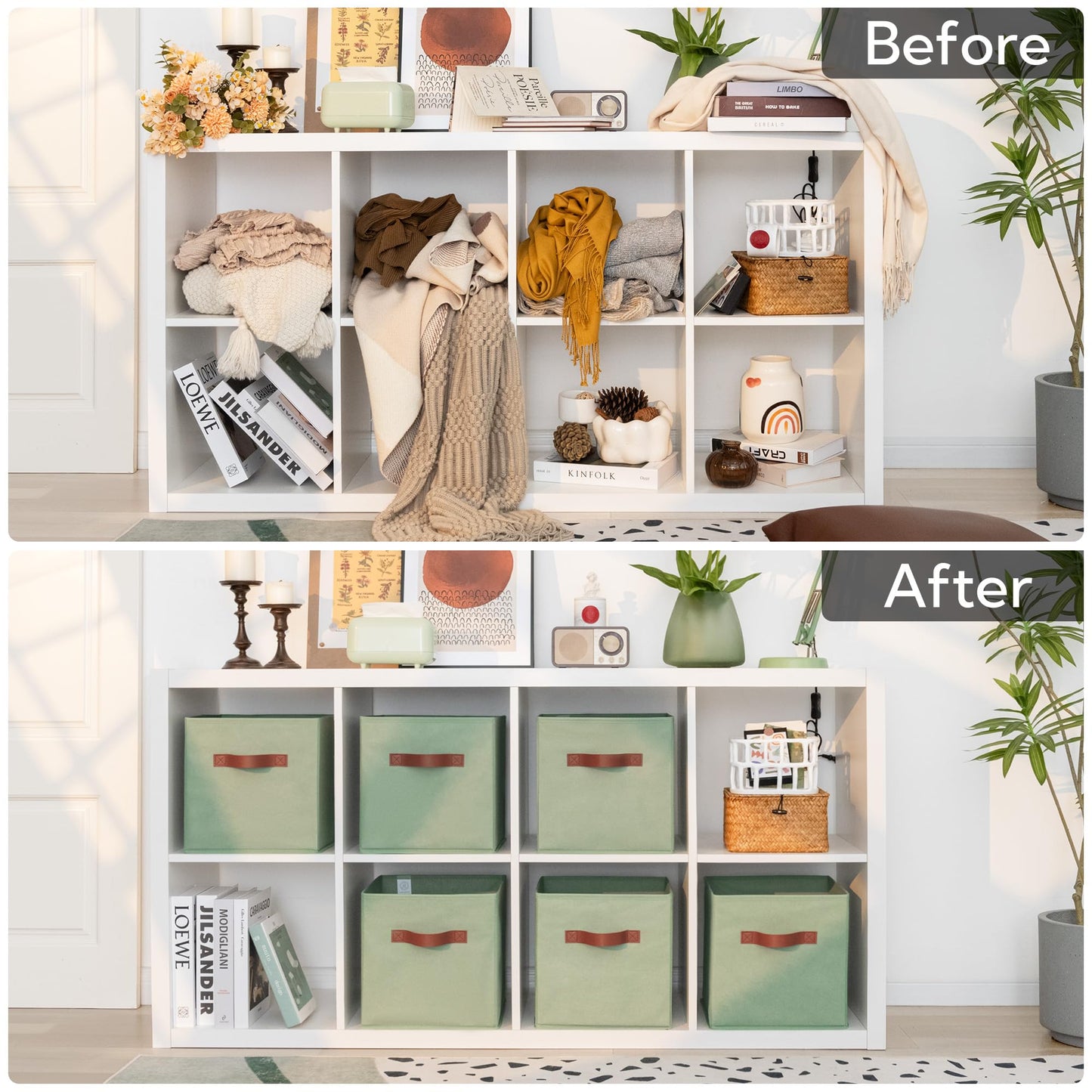 GRANNY SAYS 11 Inch Cube Storage Bins, Collapsible Fabric Storage Cubes with Handle, Closet Baskets for Organization, Storage Cubes for Shelves, Closet, Sage Green, 6-Pack