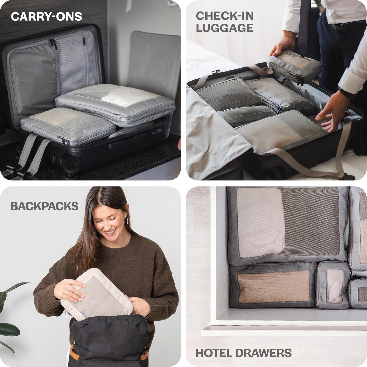 Aerotrunk Compression Packing Cubes for Travel - Luggage Organizer Bags - Double Zipper Packing Cubes for Suitcases (4-Pack, Black)
