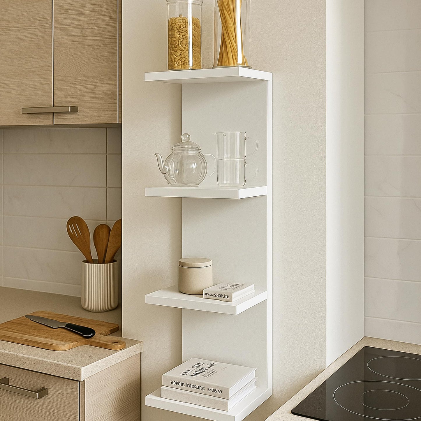 FURAOMEILI 4 Tier Wall Shelf Unit,Vertical Column Floating Storage Home Decor Organizer,White Lack Wall Shelf for Bedroom,Living Room,Office Decor(1 Pack)