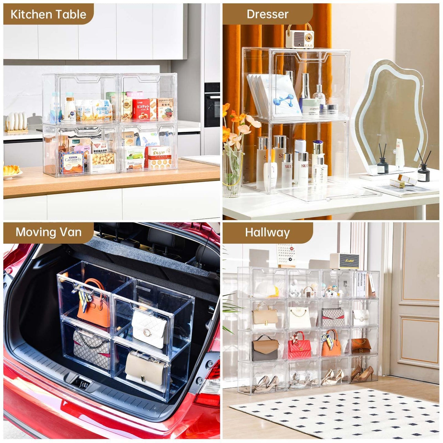 Stackable Purse Organizer for Closet, 5 Pack Clear Acrylic Display Case