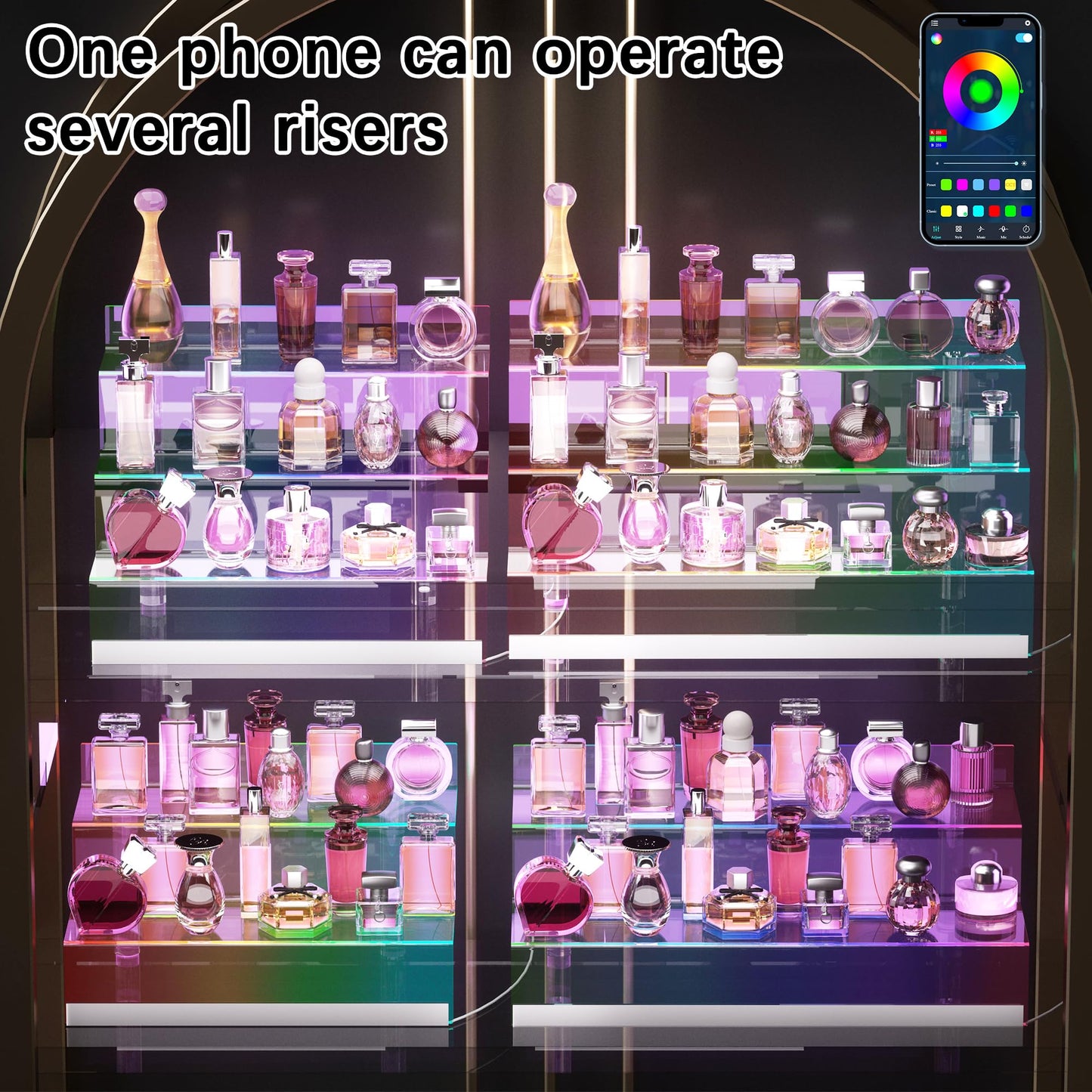12” Acrylic Display Organizer with LED Light - 3 Tier Perfume Organizer for Women, Cologne Organizer for Men, Perfume Stand and Display Step Shelves Holder, Clear Riser, Figures Stand, Dessert Shelf