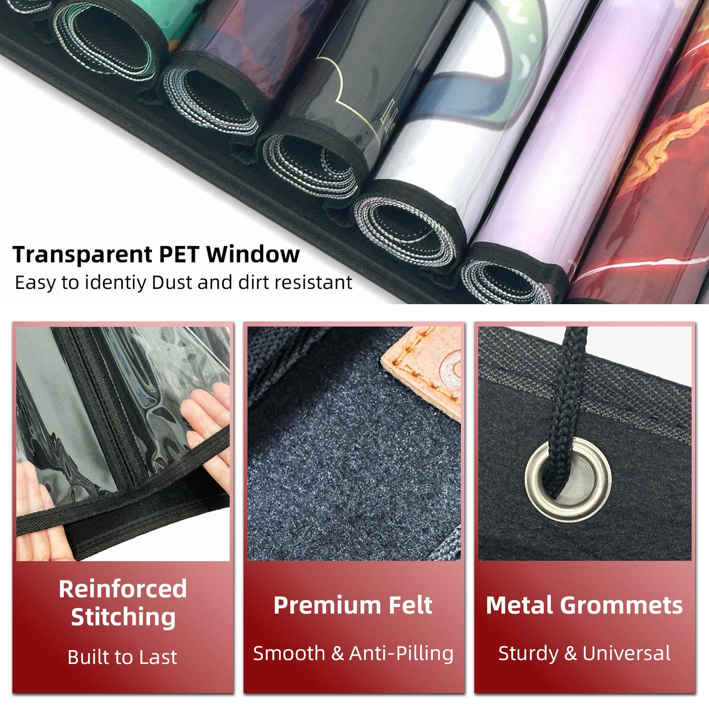 Playmat Tube Storage Bag for MTG, Hangable Game Mat Holder with 8 Tube Slots + 1 Card Pocket, Transparent PET Display, TCG Playmat Organizer with Hooks & Strap, Fits 6cm Play Mat Cases (1 Pack-Gray)