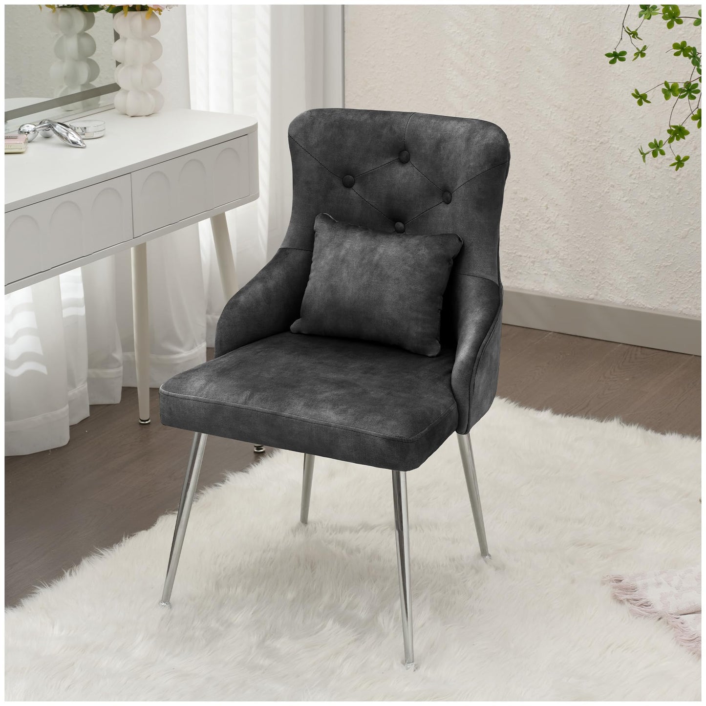 UDAX Velvet Vanity Chairs with Back, Upholstered Makeup Chair No Wheels with Metal Legs & Lumbar Pillow for Living Room/Makeup Room/Bedroom/Home Office/Kitchen