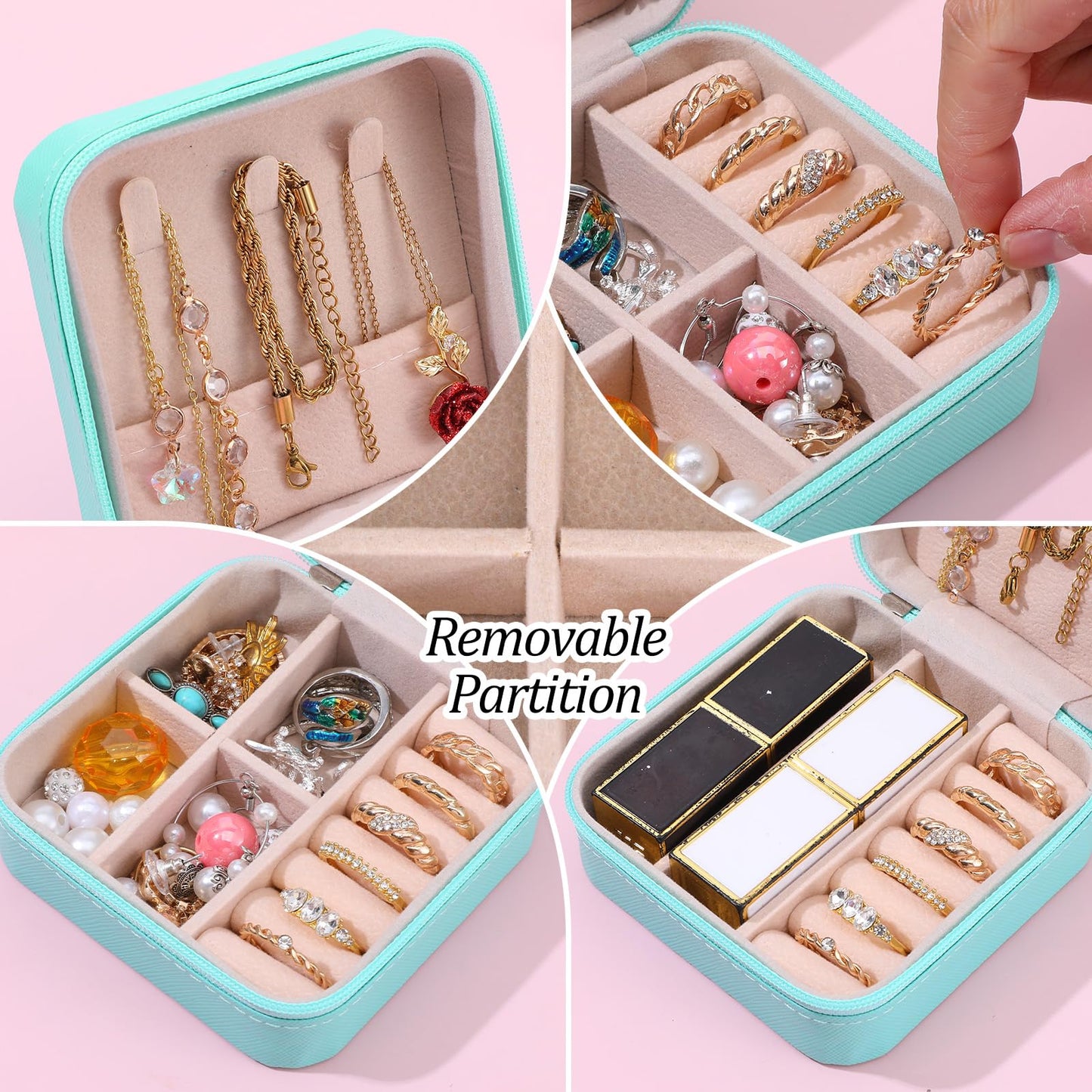 Xaajooio 12 Pcs Travel Jewelry Case, PU Leather Mini Jewelry Box Organizer, Portable Storage for Rings Earrings Necklace Bracelet, Bridesmaid Proposal Gift for Women Wedding, Blue