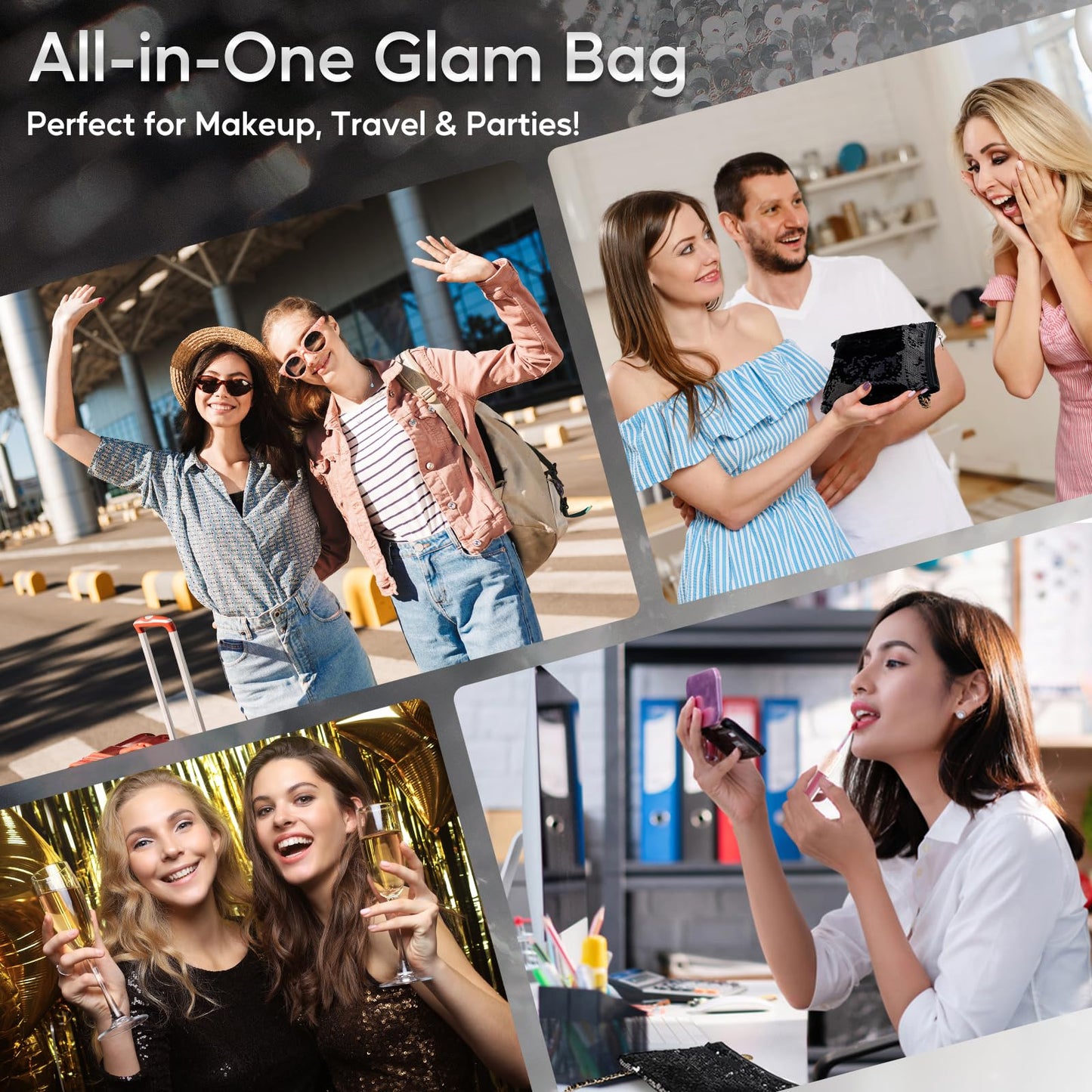 Color Nymph Full Cosmetics Set for Beginner, Makeup Gift Kit for Girls, Women & Teens, Sequin Make up Bag for Starters Includes Lip Gloss, Lipstick, Liquid Blush, Eye shadow Palette, Mascara etc