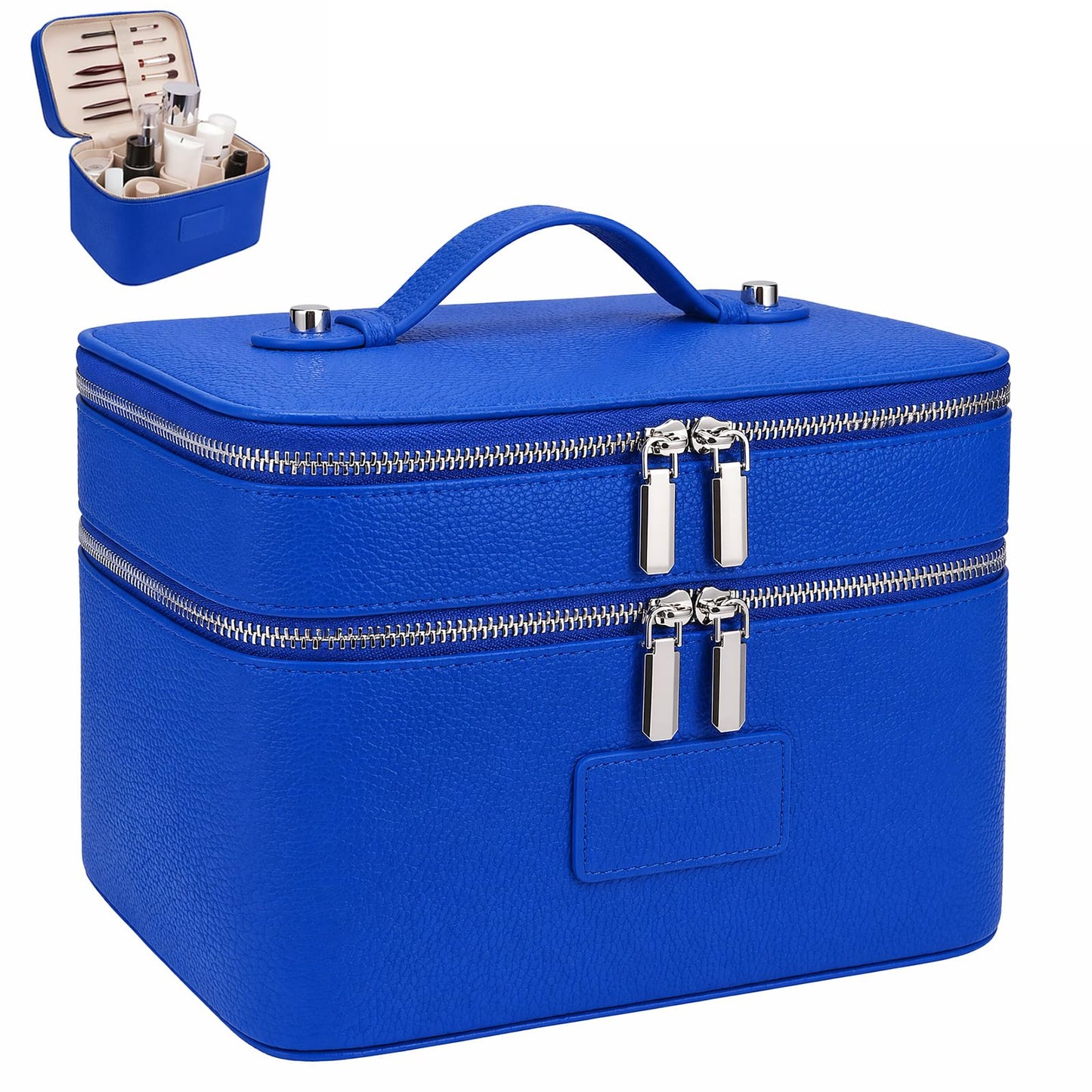 idoltimes Makeup Case,Leather Double Layer Makeup Bag Duo,Large Portable Travel Toiletry Case Cosmetic Organizer for Women