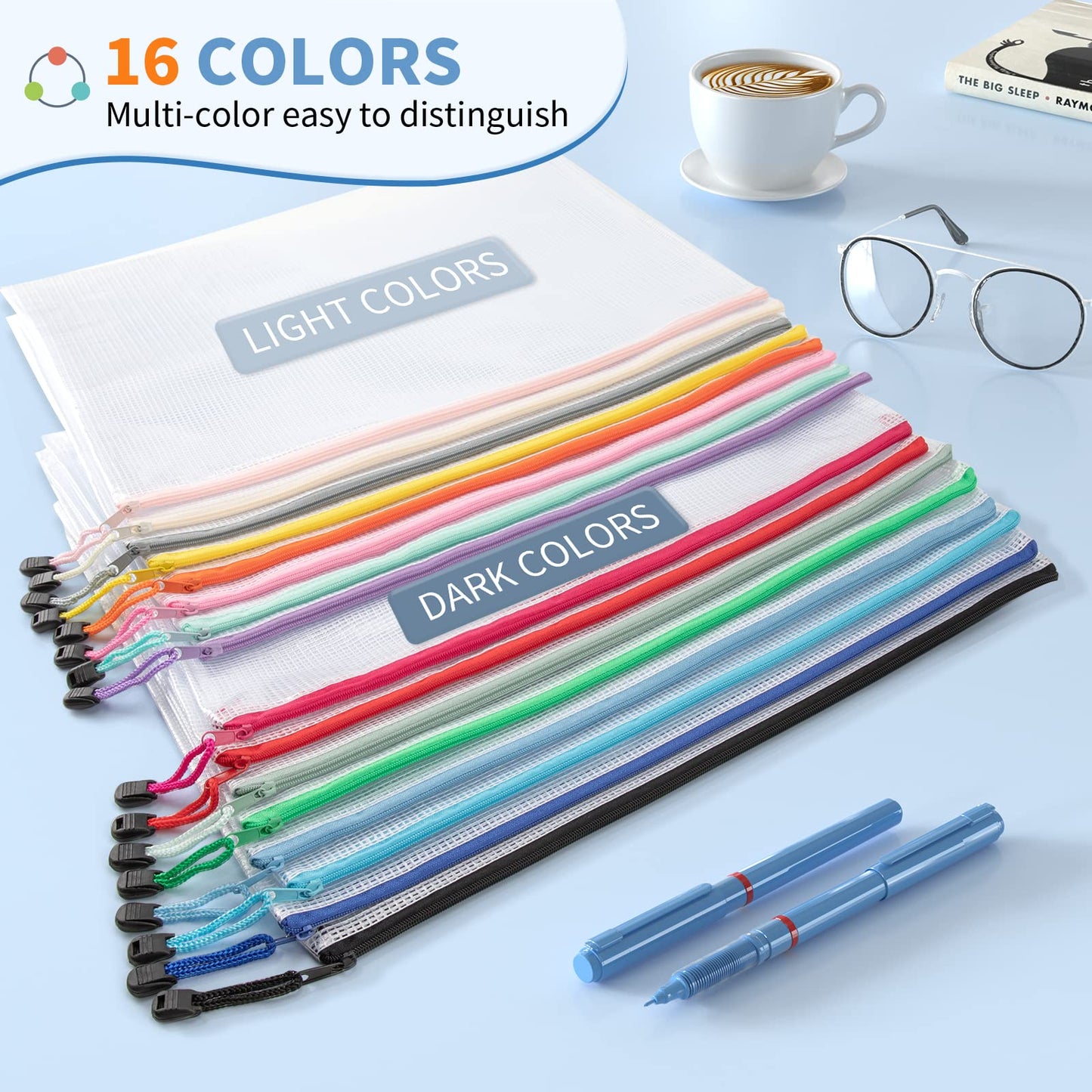Umriox 32PCS 16 Colors Small Zipper Pouch, 9.5 x 7.1 in, Zipper Bags for Puzzles, School Office Supplies and Travel Storage