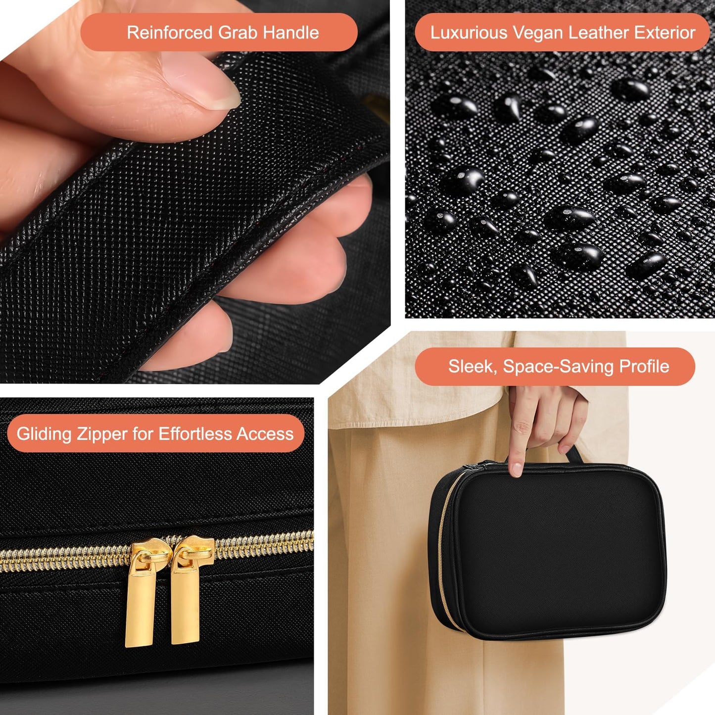 KPWEPK Travel Jewelry Organizer Case for Women, Jewelry Travel Case with 5 Zipper Pouches, Jewelry Organizer for Necklaces Earrings Rings Bracelets, Travel Jewelry Storage Bag (Black)