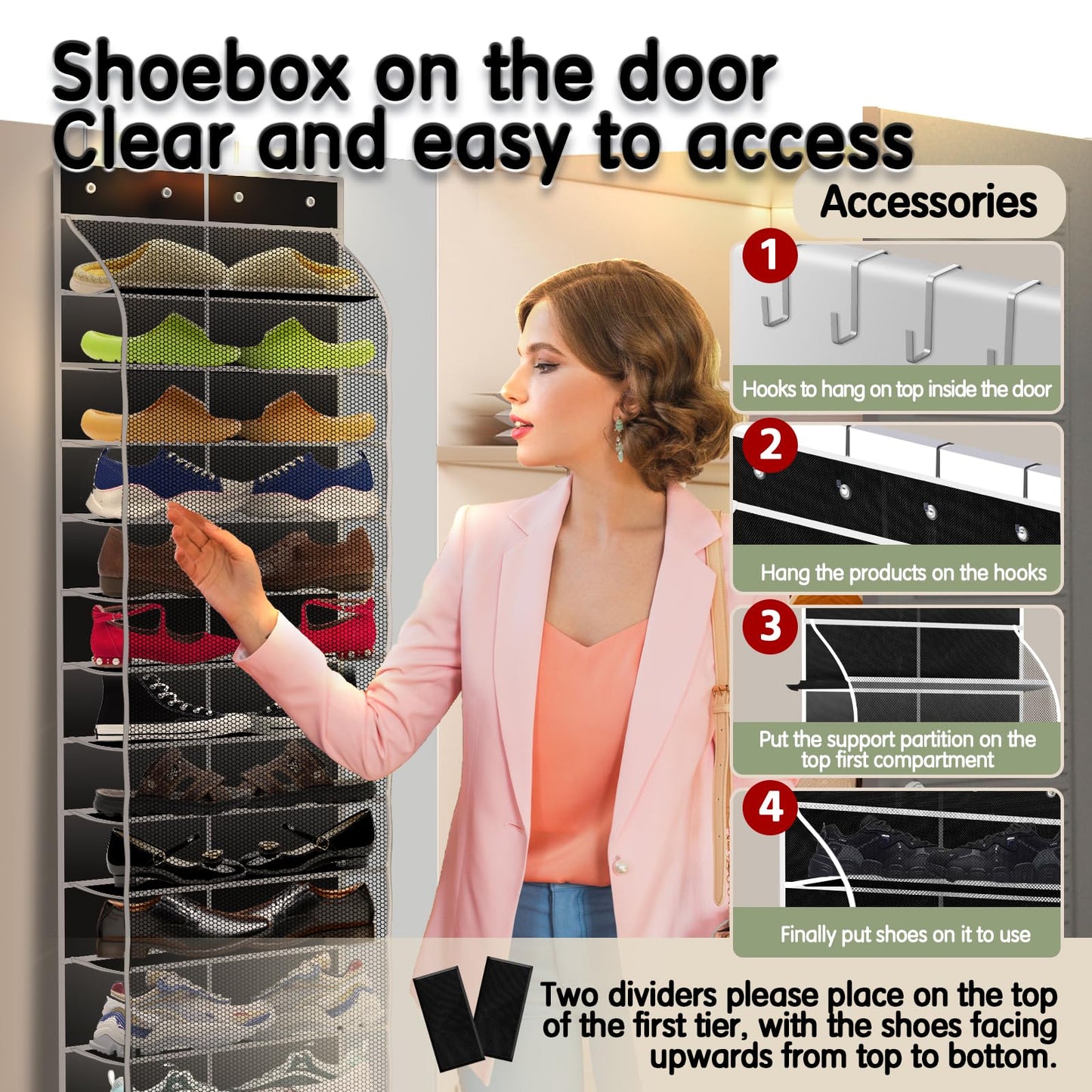 Kotkn Over The Door Shoe Organizer with 12 Large Breathable Pockets - Durable Hanging Storage for the Entire Family's Shoes (Black)