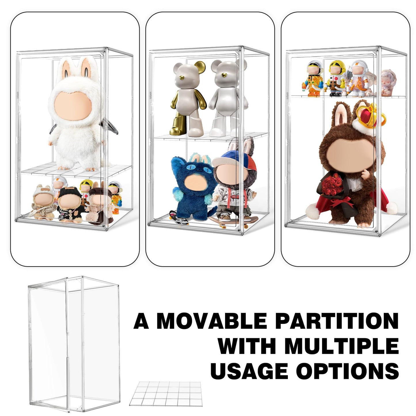 23.6'' Extra Large Acrylic Display Case for Collectibles Adjustable Clear Display Cases 13.8'' x 12.2'' x 23.6'' Big Storage Box Figures Trophy Case Boot Organizer Dustproof Showcase with a Divider