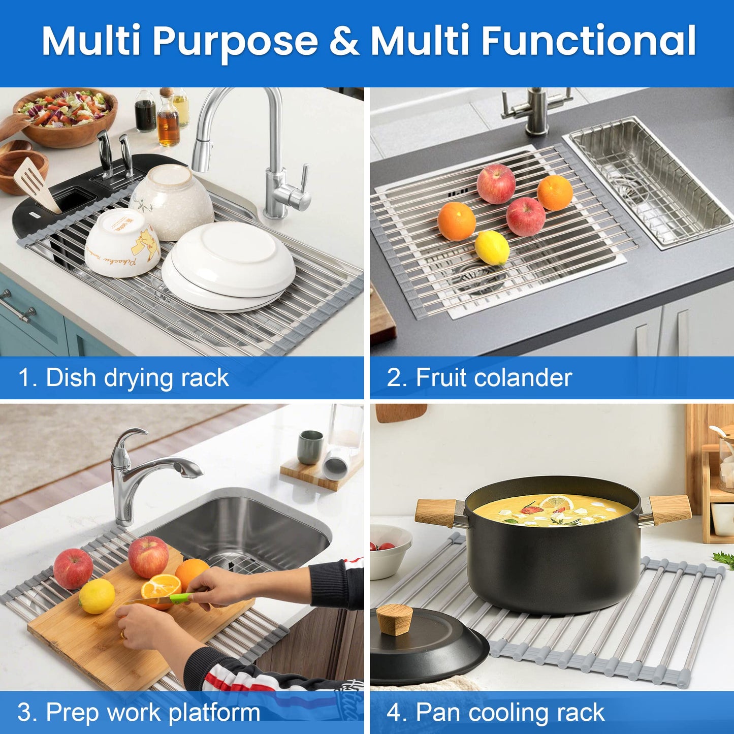 romise 304 Stainless Steel Roll Up Dish Drying Rack