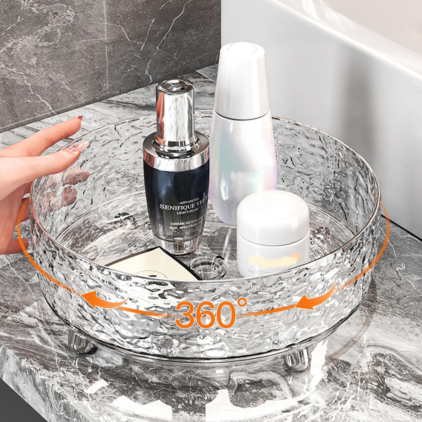JUPITER WARRIOR Makeup Brush Holder with Lid and 360 Rotating Makeup Organizer for Dresser Bathroom Countertop and Kitchen, Ideal Gift for Girlfriend Wife Friends (Clear)