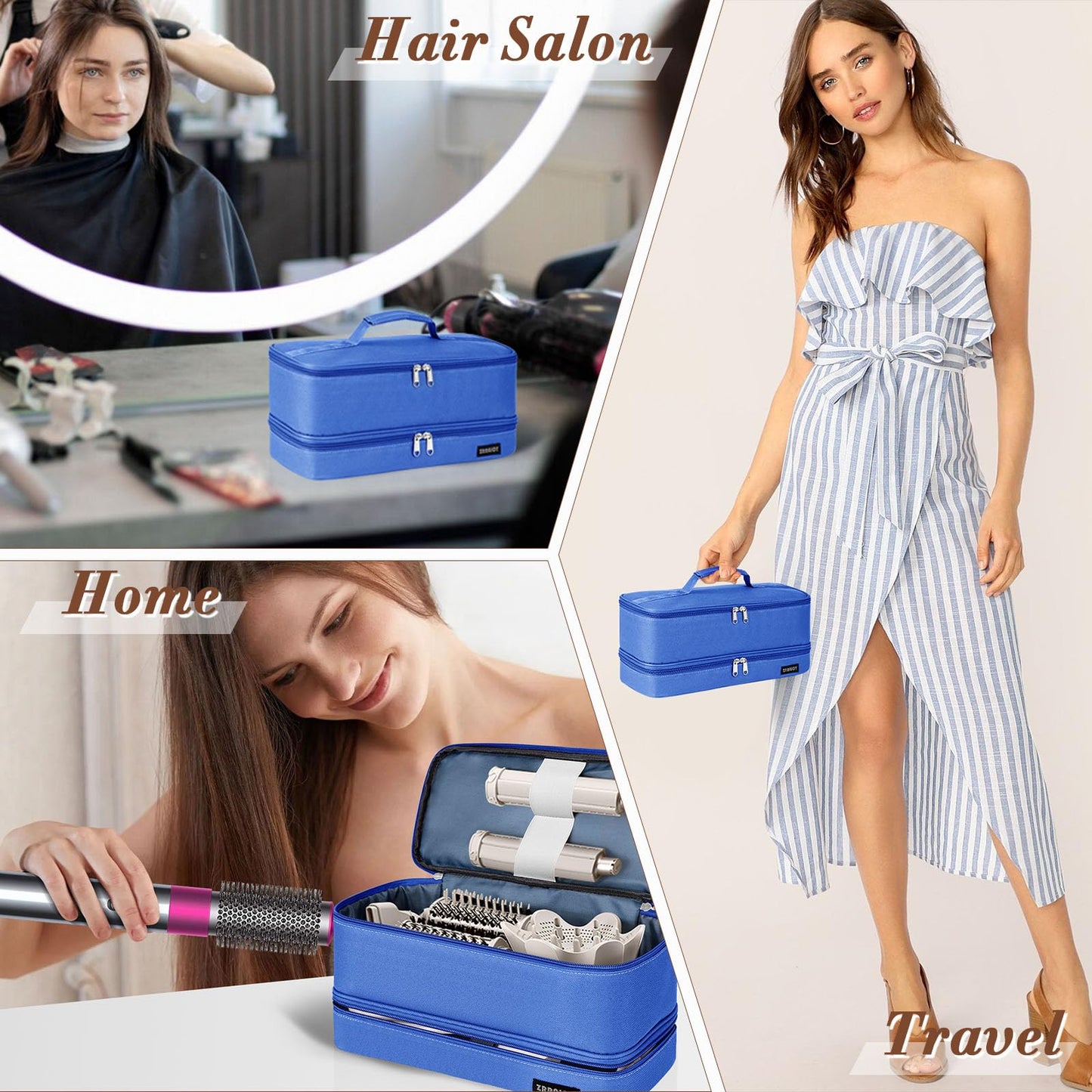 ZRRAJOY Double Layer Storage Case For Shark Flexstyle, Travel Carrying Case For Shark 430/440 Flexstyle, Organizer Bag For Shark Flexstyle/Dyson Airwrap Styler Attachments (Blue)