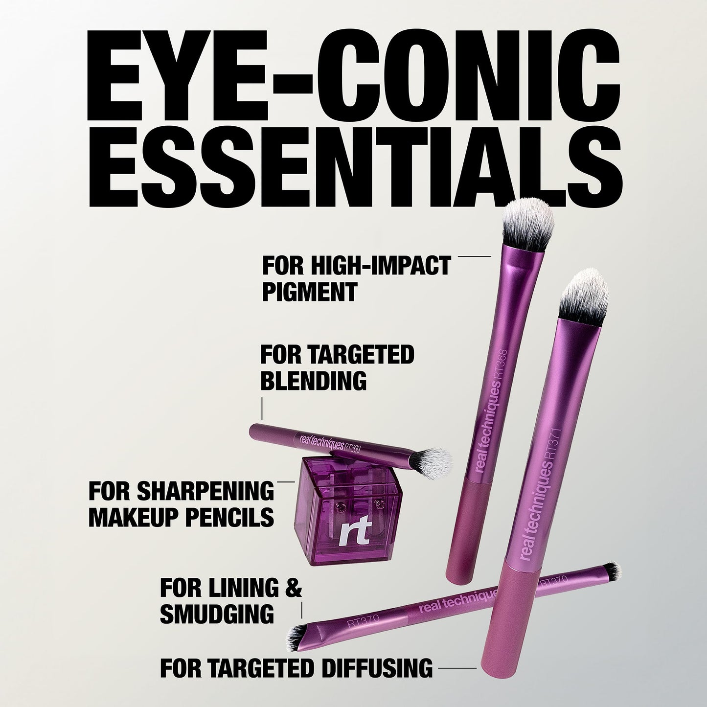 Real Techniques Eye-Conic Essentials Makeup Brush Set, 5 Piece Eyeshadow, Blending & Liner Brush Kit for Complete Eye Looks from Natural to Glam, Soft Bristles, Cruelty-Free
