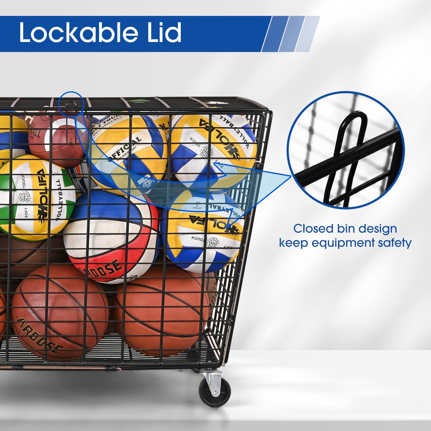Mythinglogic Rolling Ball Storage Cart, Sports Equipment Storage Organizer for Garage/Basement/Entryway, Ball Storage Bin with Casters (Extra Large)