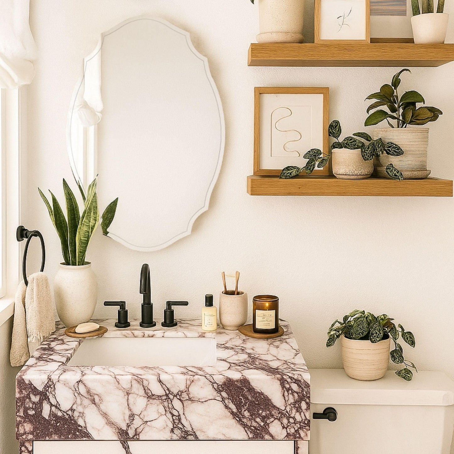 TOMACE Frameless Assymetrical Oval Medicine Cabinet with Beveled Mirror Irregular Surface Bathroom Medicine Cabinet Mirror with Storage for Bathroom, 20'' W x 30'' H