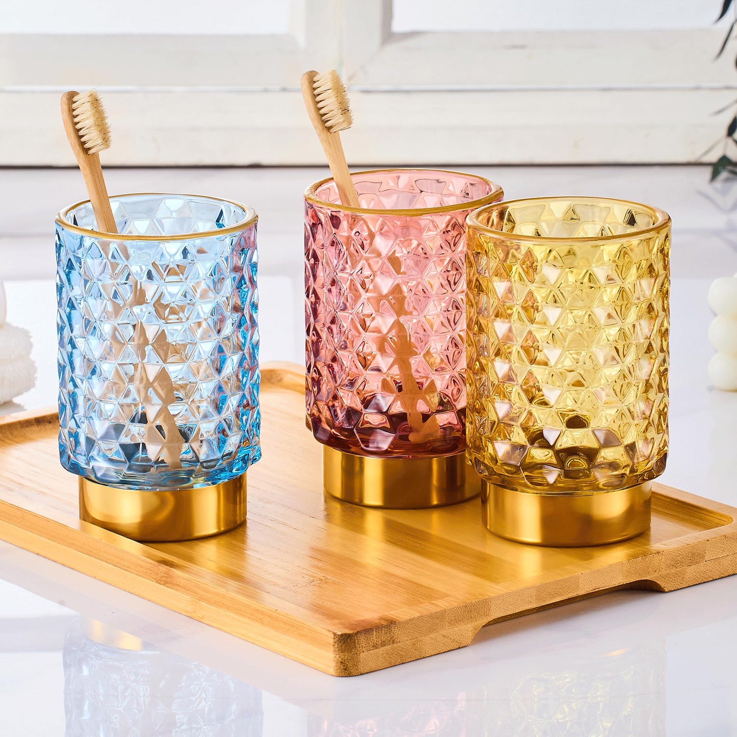 LEICURACE Makeup Brush Holder Organizer,Toothbrush Holders,Desk Pen Pencil Holder,Multifunctional Vintage Glass Brush Cup（A46-2-US）