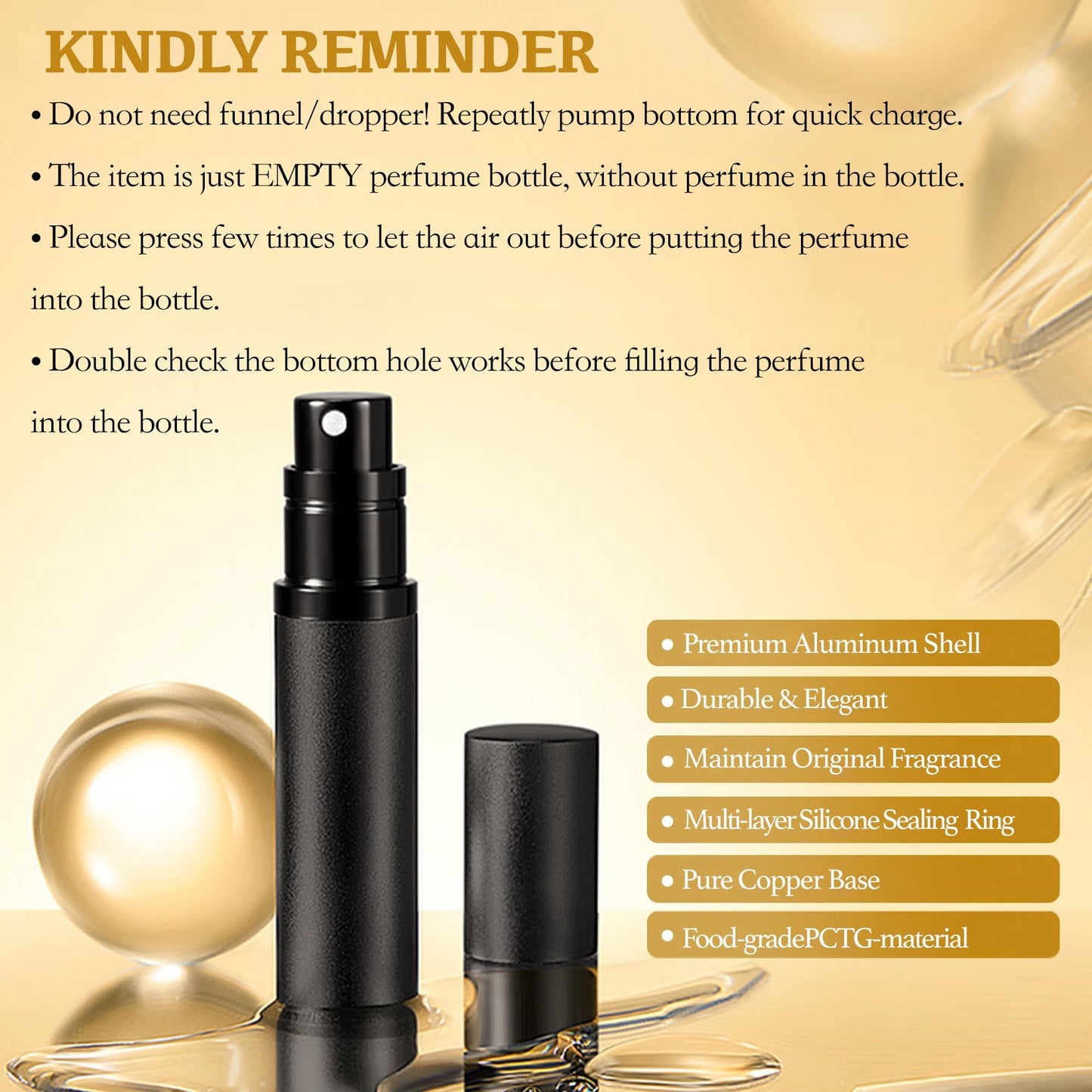 LTBL 2PCS Perfume Travel Refillable Bottle, Bottom-Filling Fragrances Perfume Atomizer, Empty Mini Cologne Dispenser, Portable Sprayer Pocket Size for On the Go 5ml (Black & Gray)